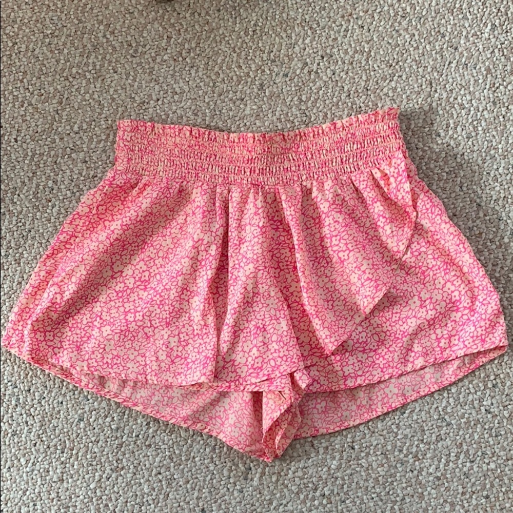Aerie pink floral festival shorts